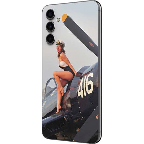 1940s Navy Pin-Up Girl On Corsair Fighter Plane Galaxy A14 5G Skin